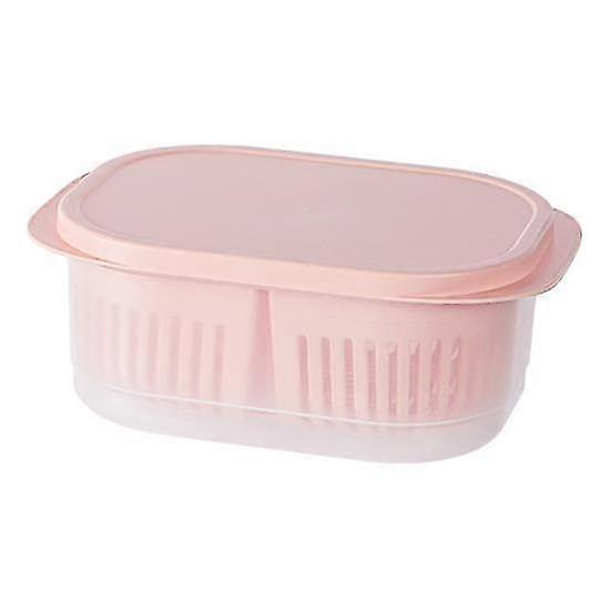 Refrigerator Storage Box with Detachable Drain Basket, Dustproof Lid