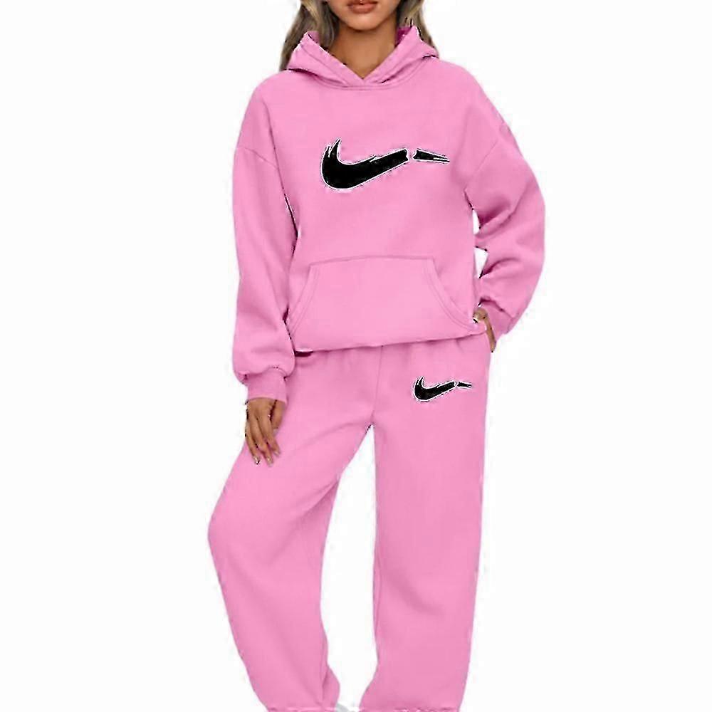 طقم بلوفر أنيق بغطاء للرأس مع أساور مرنة وبنطلون بغطاء للرأس شتوي عميق للنساء - طقم ملابس رياضية خريفية مكون من قطعتين