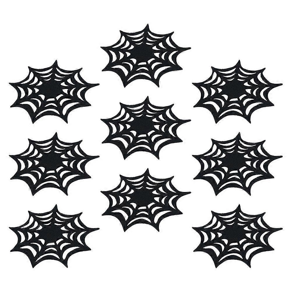 Black Halloween Spider Web Felt Coasters Set for Table Decoration 9Pcs Coasters