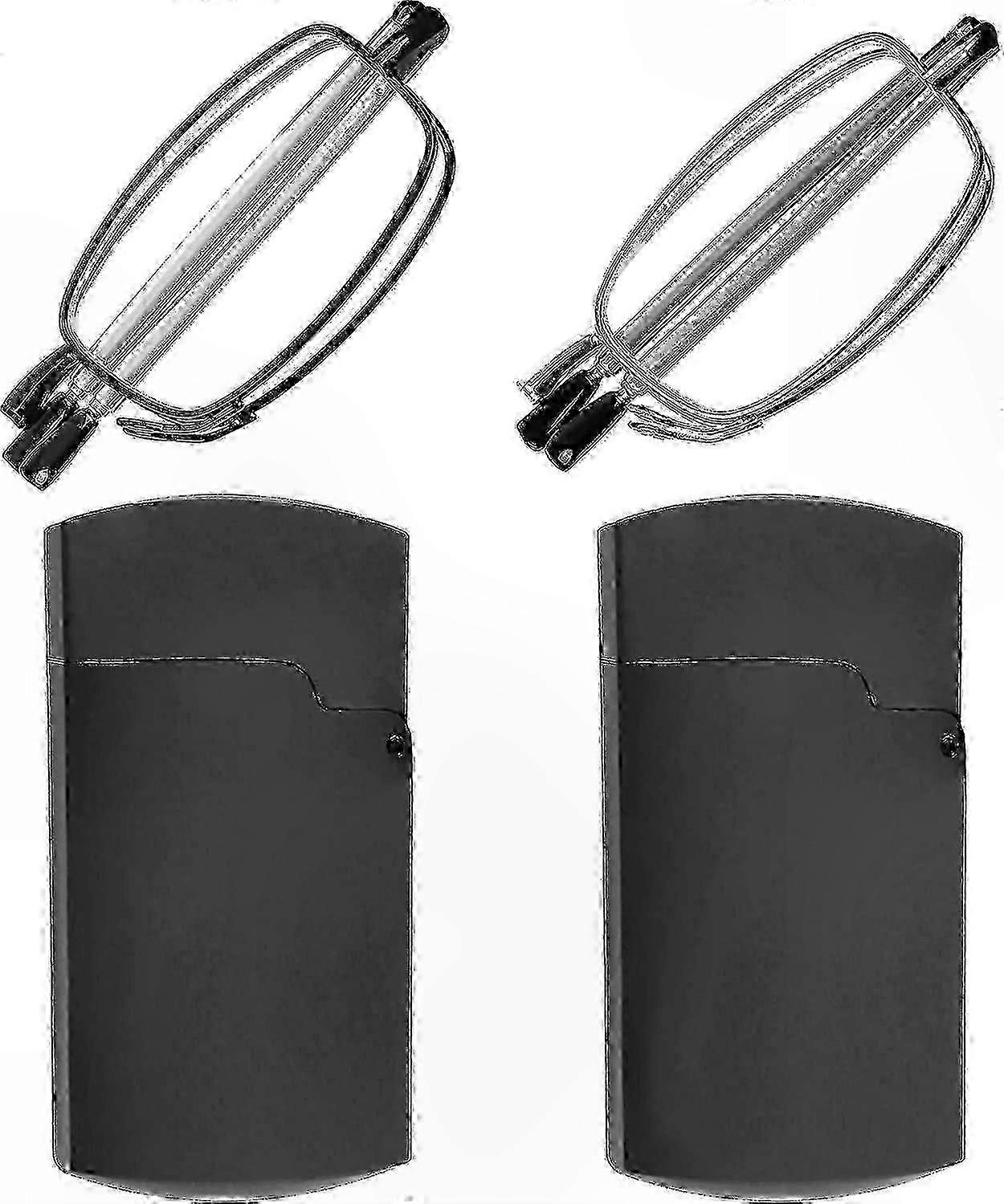 Compact Folding Reading Glasses - 2 Pack, Black & Gunmetal, Unisex, Includes Protective Case