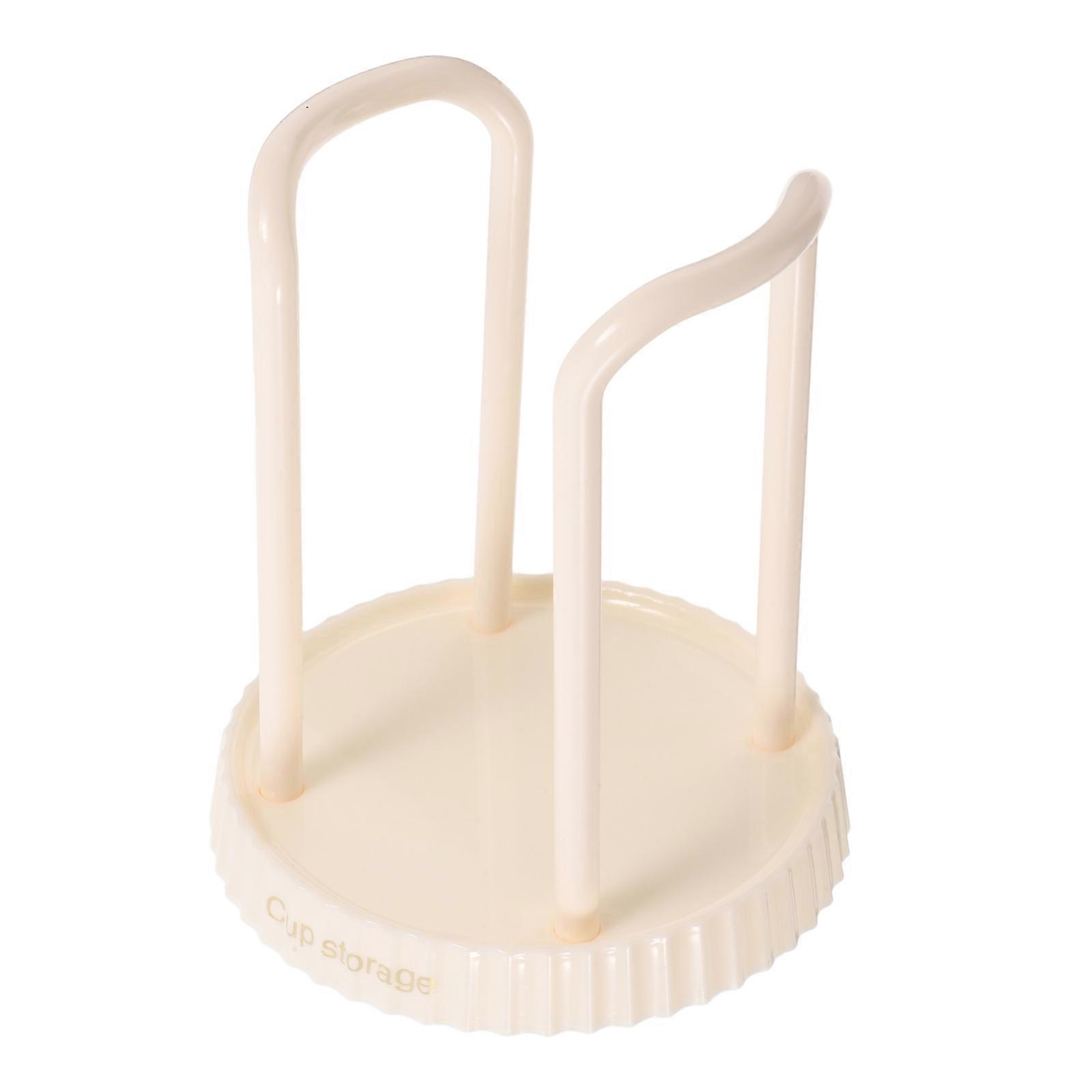 Cup Holder Dispenser for Bathroom Beige Plastic Cups Storage Rack