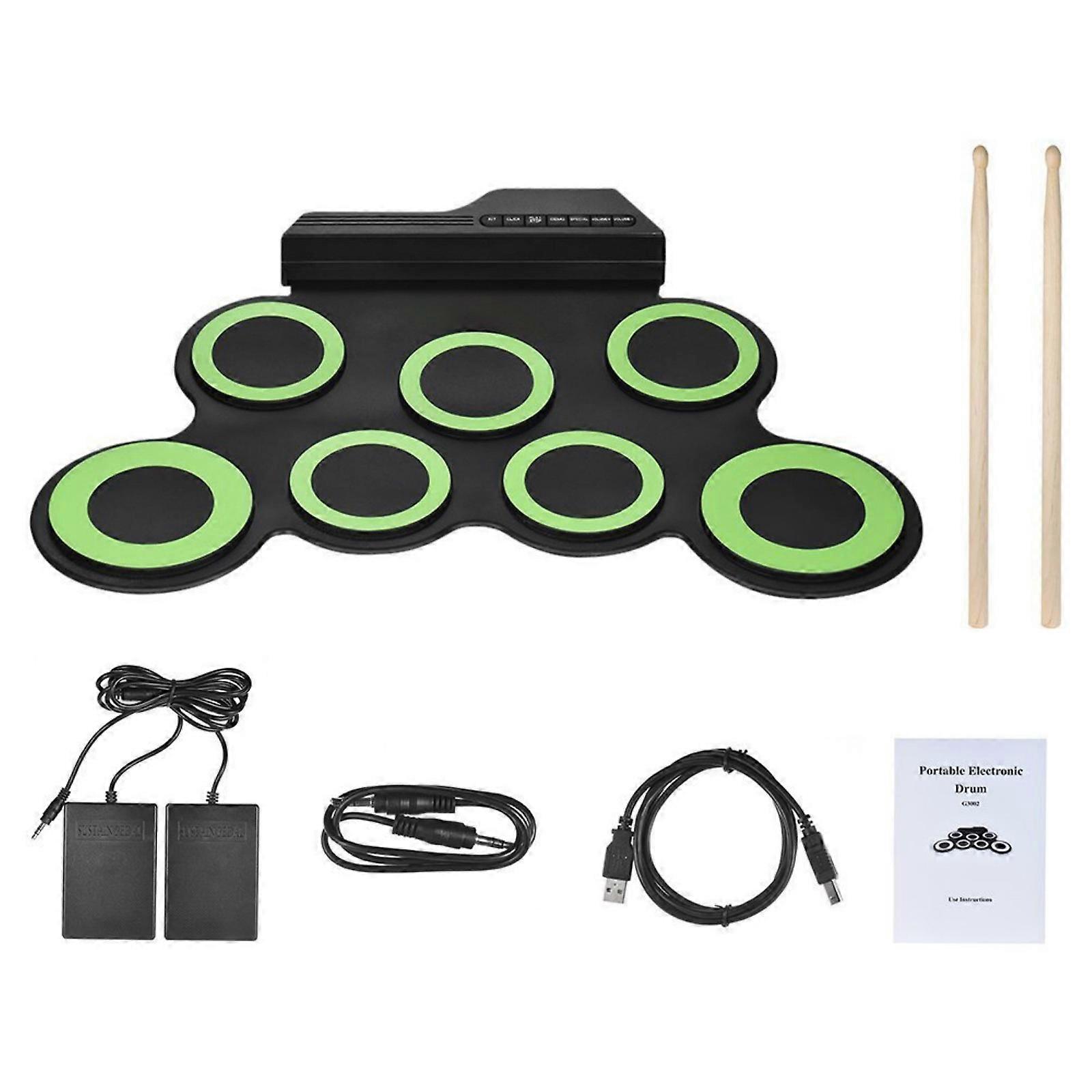 Electronic Drum Pad with Foldable Feature USB Connectivity and Sound Interface Suitable for Headphones External Speakers  Green