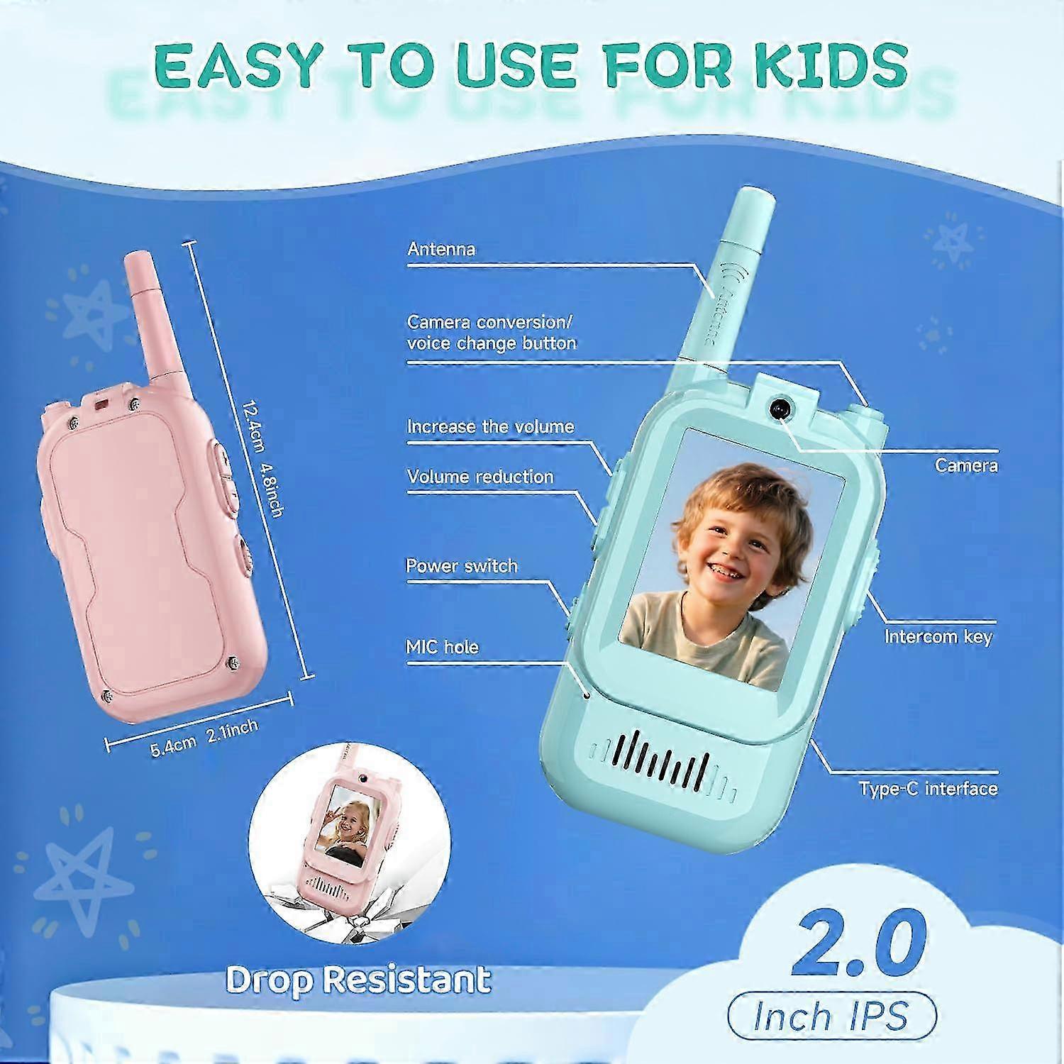 Video-Walkie-Talkies für Kinder – 2er-Pack interaktives Video-Intercom-Walkie-Talkie-Set, wiederaufladbar, ideales Weihnachts- oder Geburtstagsgeschenk