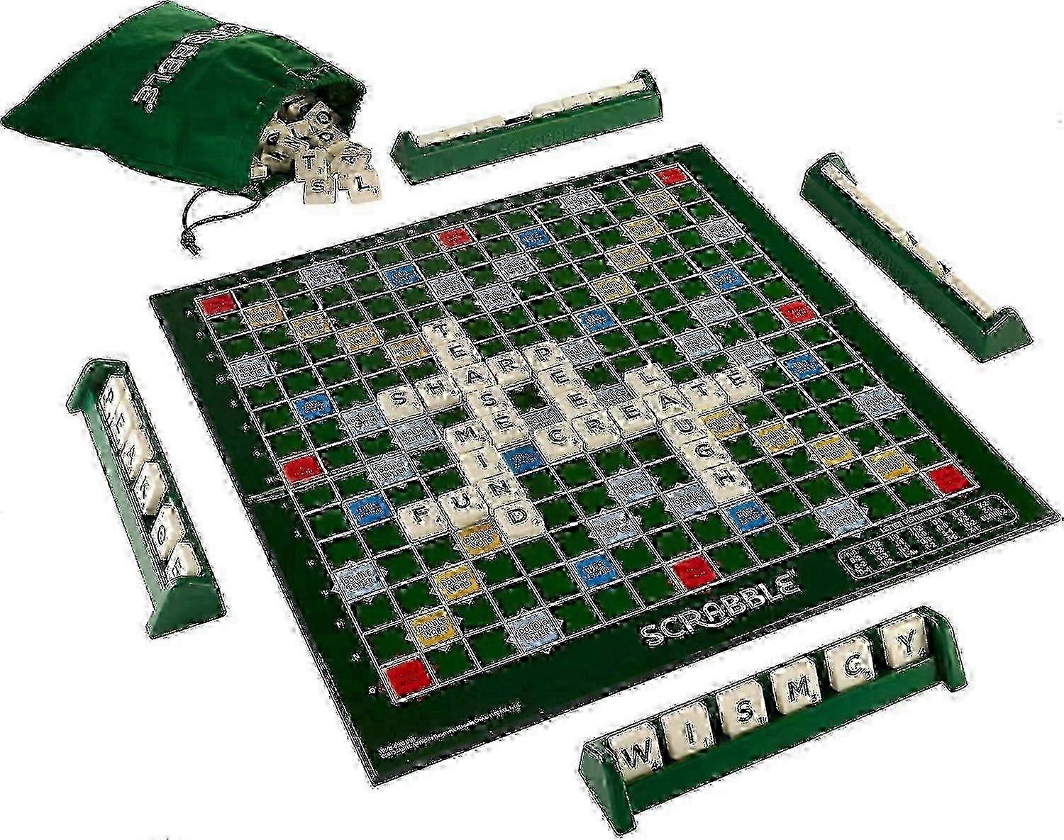 Deluxe Scrabble Game with Locking Tiles for 2-4 Players, Fun Family Board Game for Ages 8 and Up