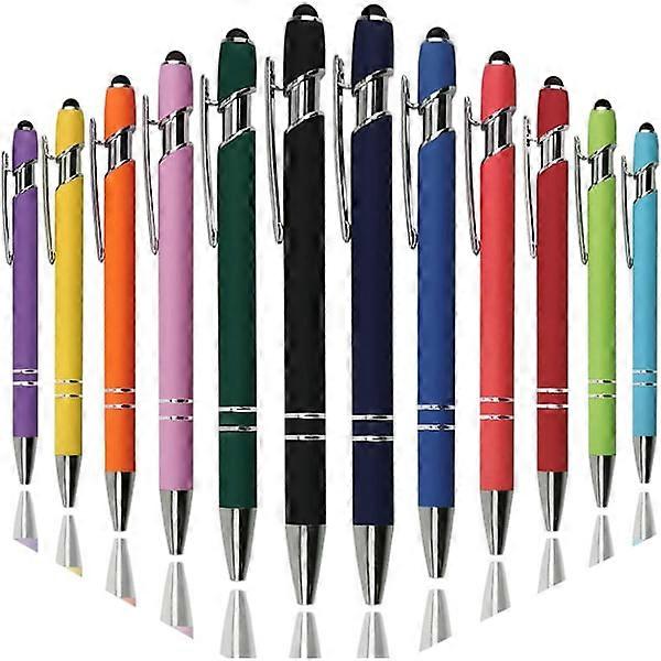 Ballpoint pen with stylus tip, soft touch click metal pen, 1.0 mm medium tip, black ink, 12-pack (mixed colors)
