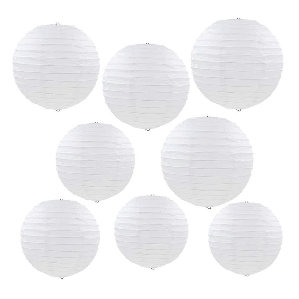 White Paper Lanterns for Wedding and Party, Round Chinese Hanging Lanterns, 8 Pcs Multiple Sizes