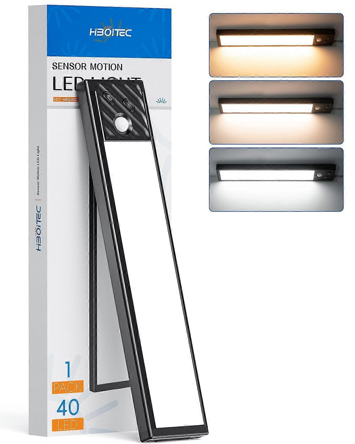 LED Motion Sensor Under Cabinet Light Rechargeable Dimmable 3 Color Magnetic Kitchen Closet 40LED