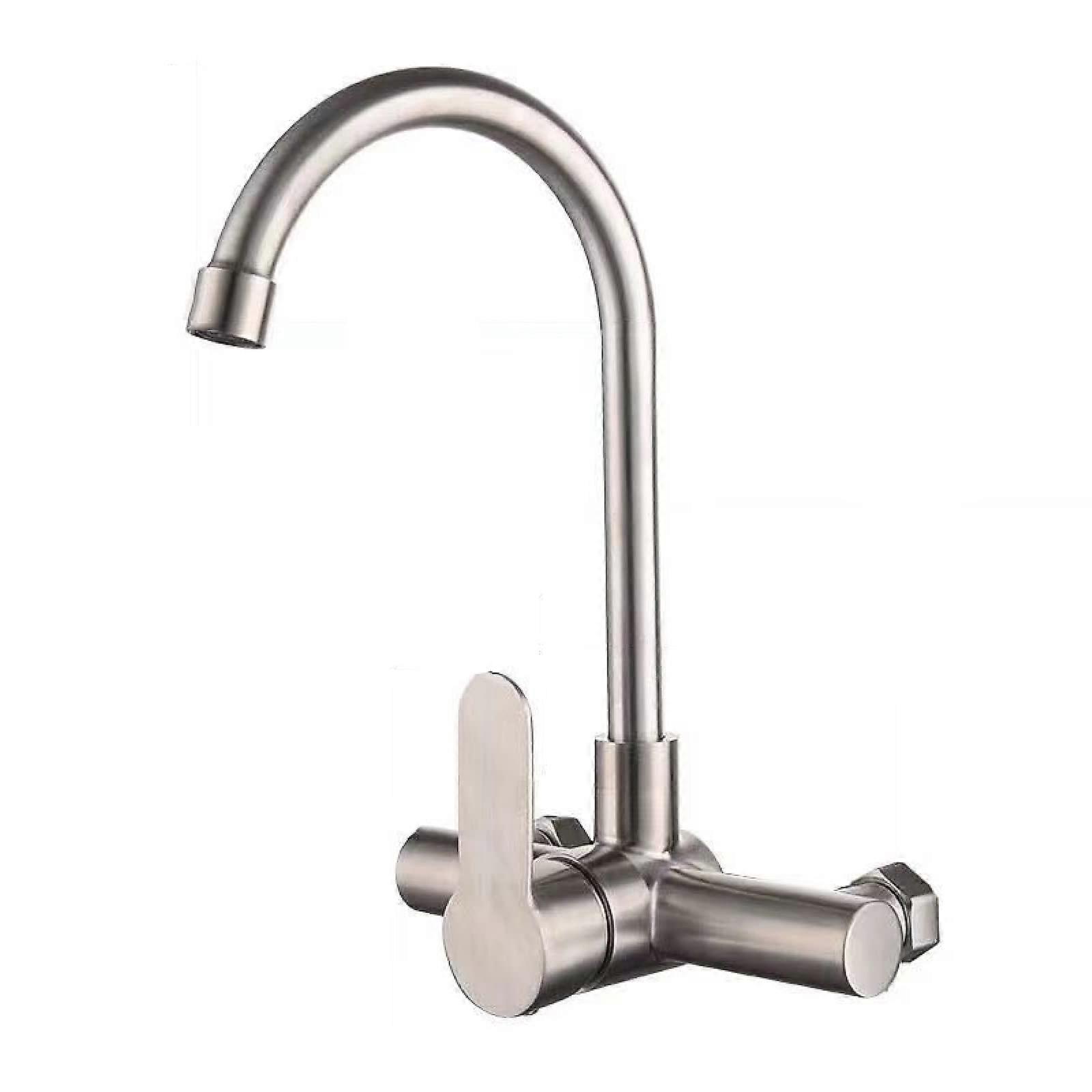 Wall Mounted Kitchen Faucet 304 Stainless Steel Single Handle with 360° Swivel Spout and Water Saving Aerator