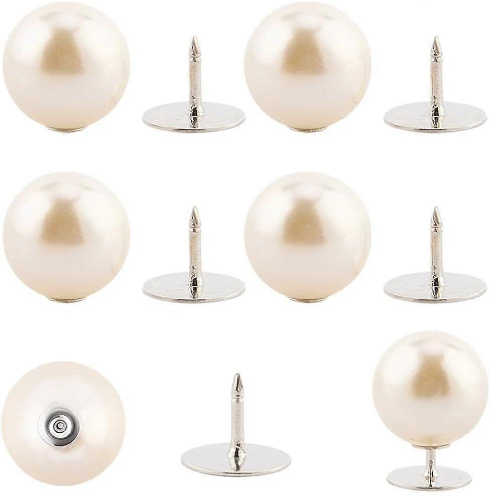 20Pcs White Pearl Buttons Pin Reusable Removable No Sew Plastic Round Pearl Button Pins Instant Replacement Bulk with Iron Needle for Clothes Crafts D
