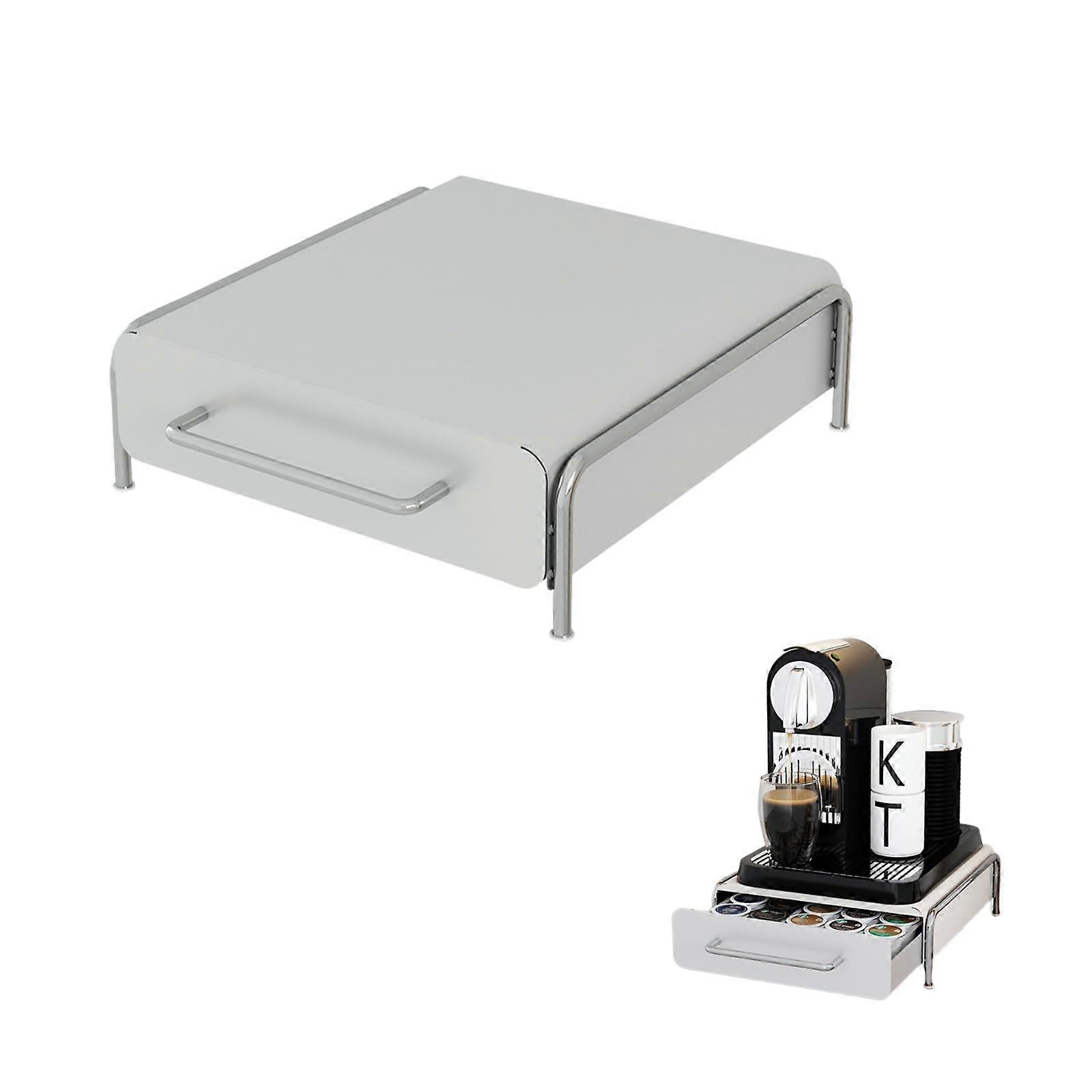 Coffee Pod Drawer Under Coffee Maker Storage, Compact Capsule Organizer with Smooth Sliding Drawer, White S