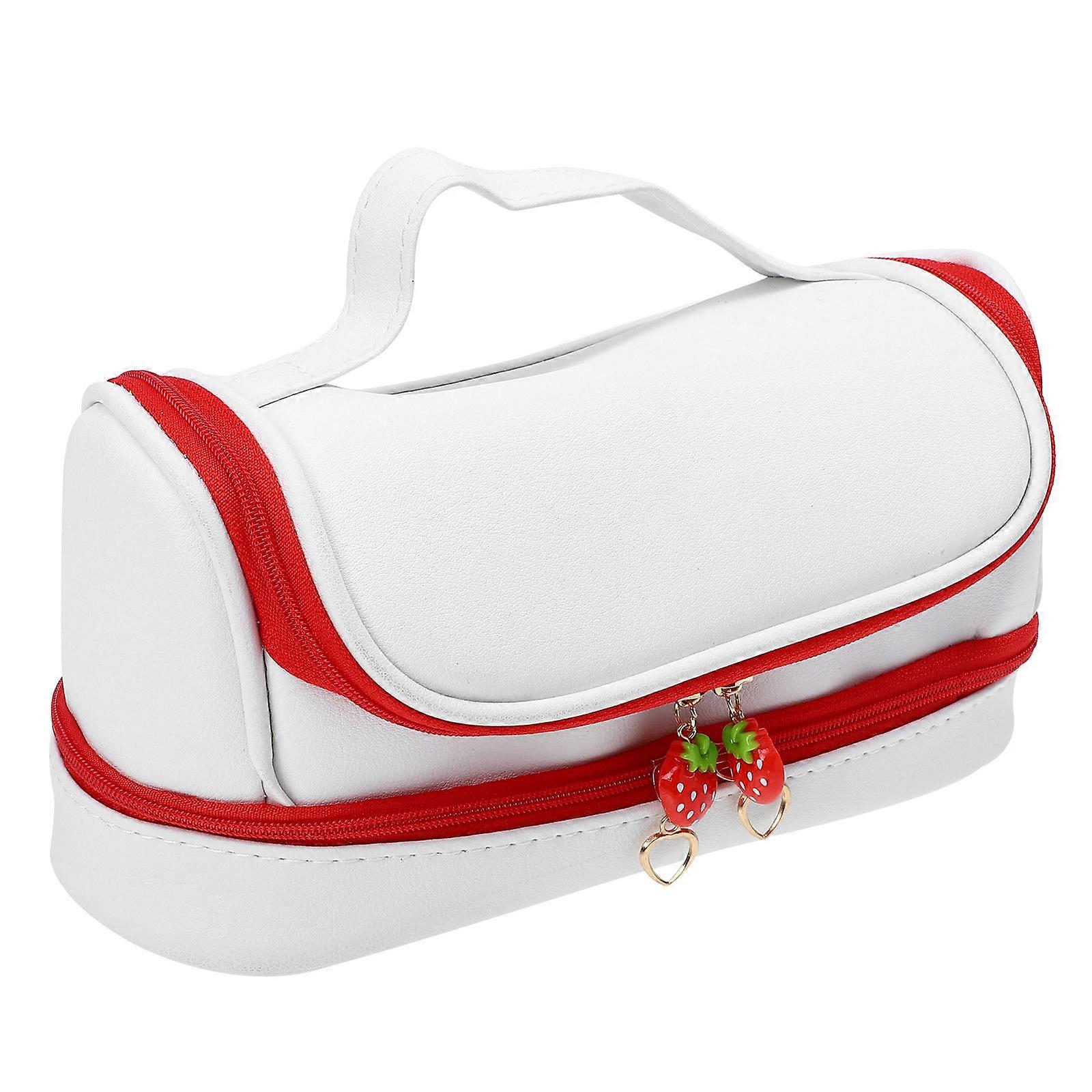 Makeup Bag Travel Toiletry Bag for Storage Double Layers Red PU