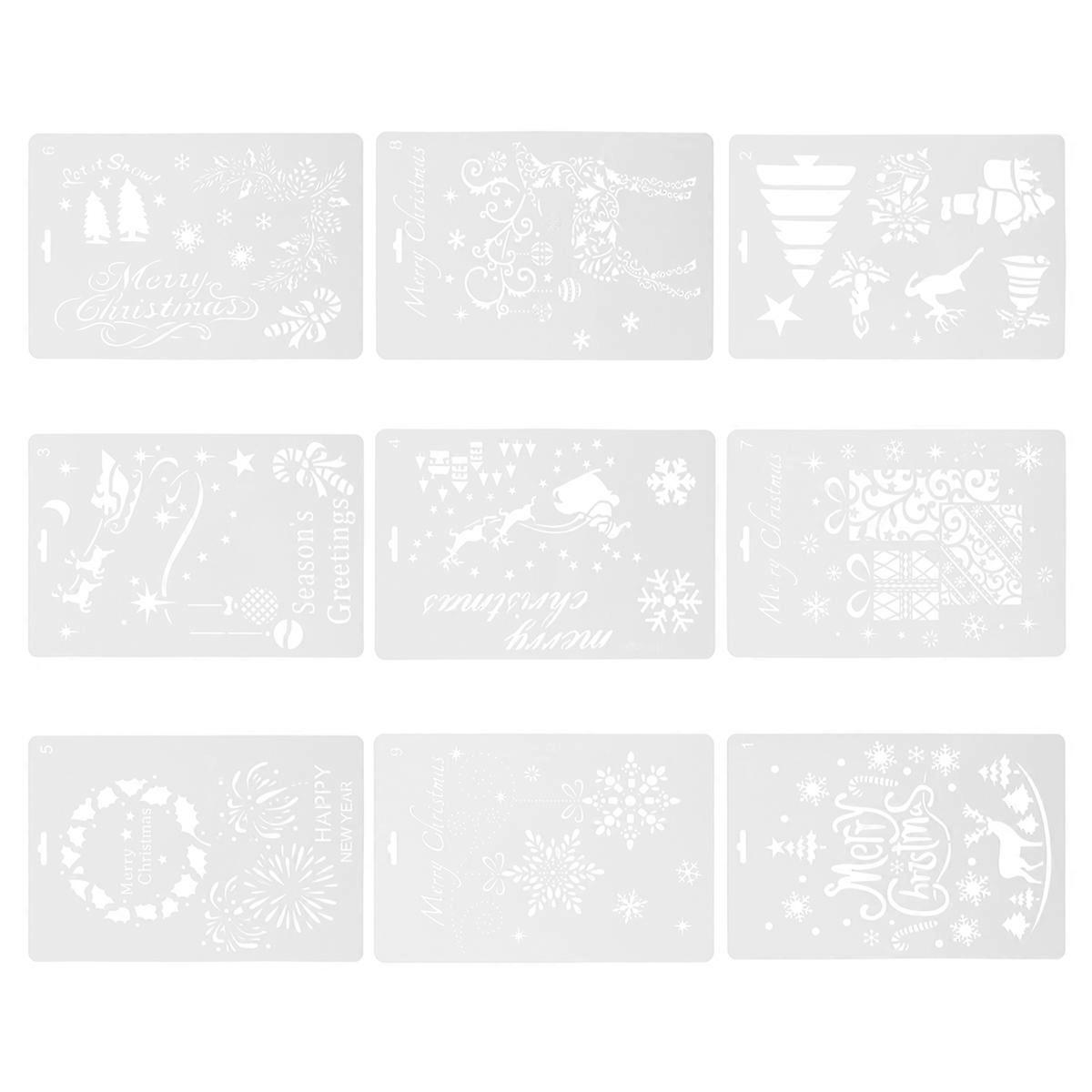 Xmas Drawing Template for Christmas Decor 9Pcs White Plastic Stencils
