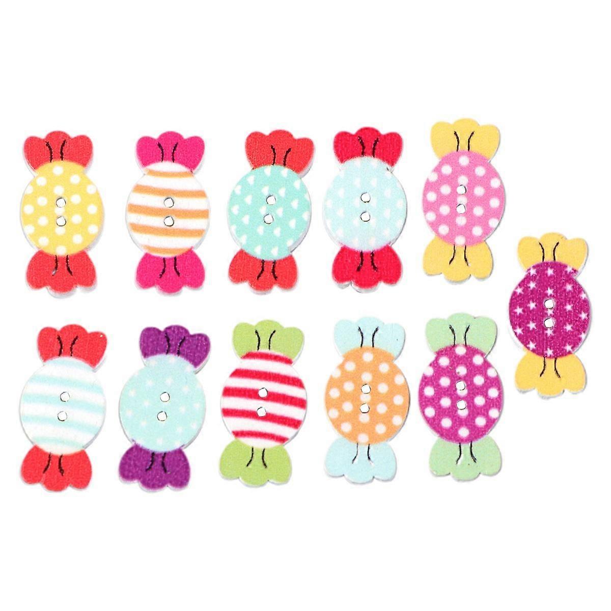 Creative Candy Pattern Wooden Buttons for Sewing 50Pcs Two Holes DIY