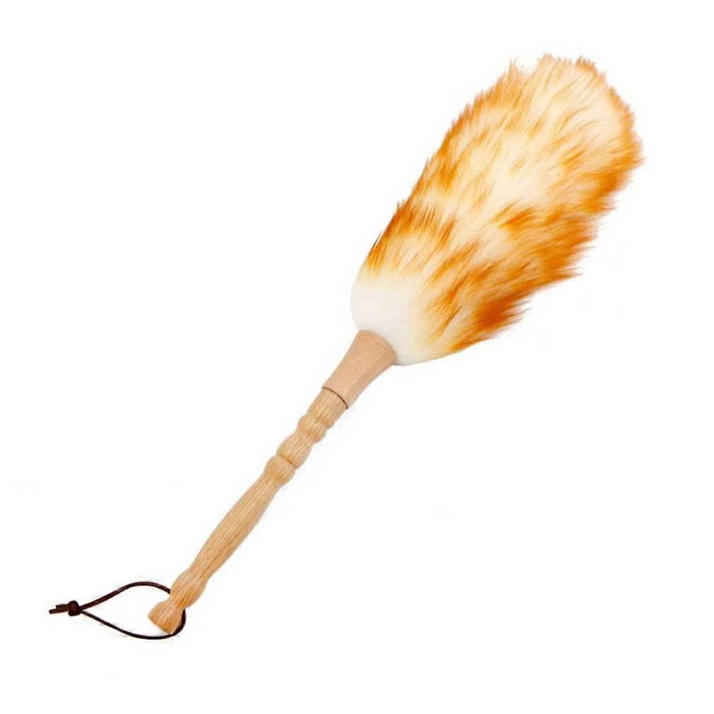 Lambsfaux wool Duster with Wooden Handle Soft Fluffy Wool Brush Anti Static Cleaning Tool