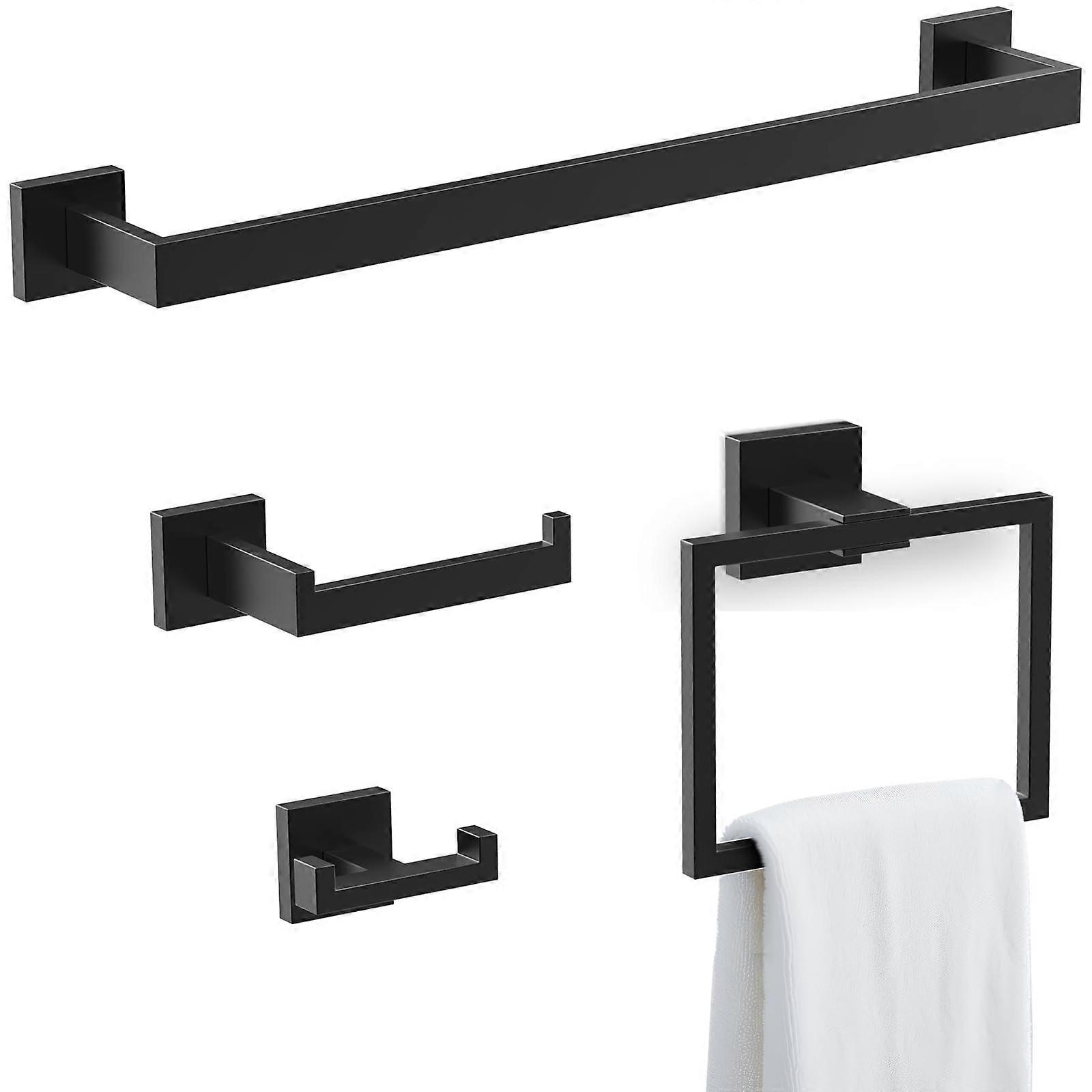 Bathroom Towel Bar Set 4Piece Matte Black Rustproof Stainless Steel Wall Mounted Hardware