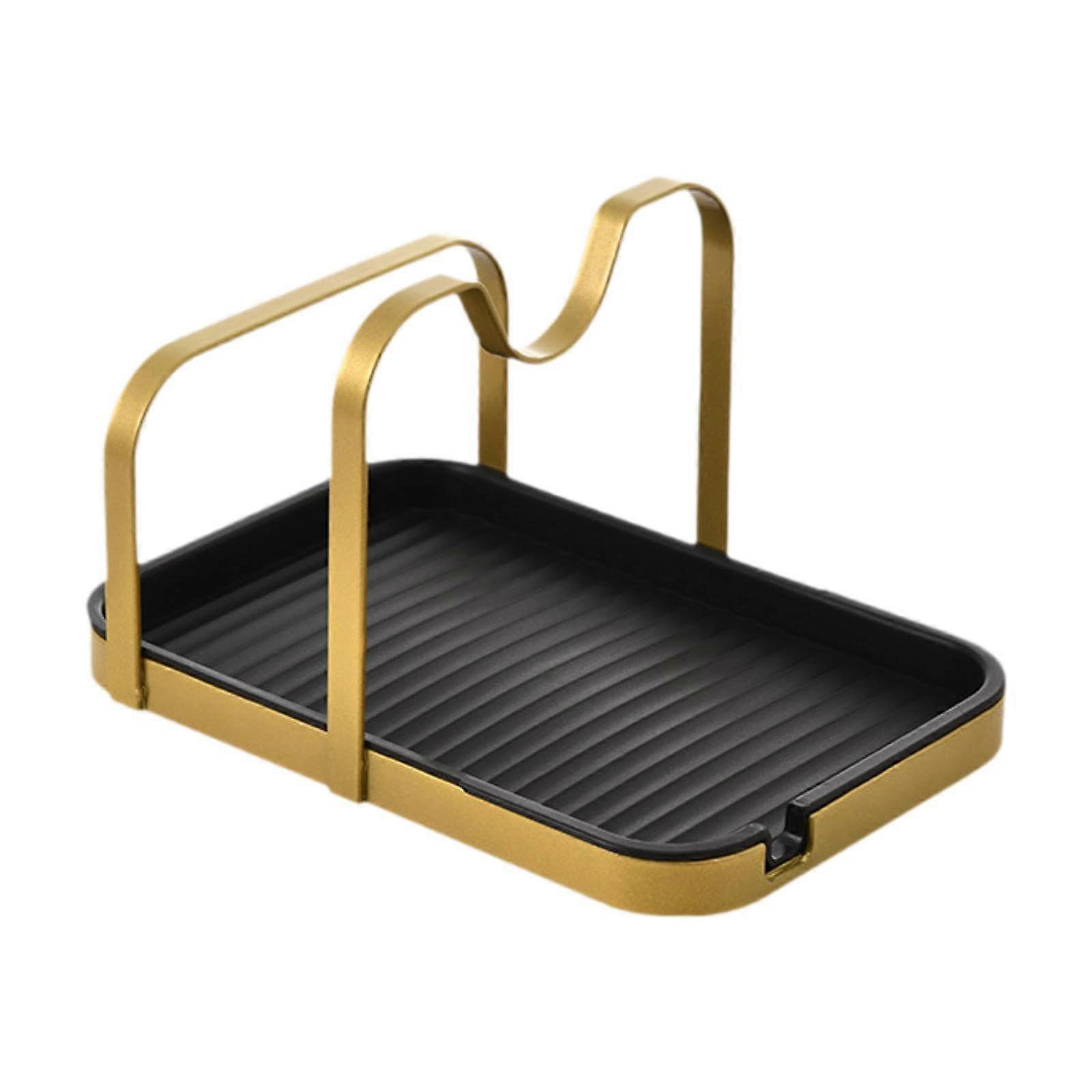 Adjustable Gold Pot Lid Rack with Removable Tray, Multipurpose Holder for Kitchen Cabinet Storage