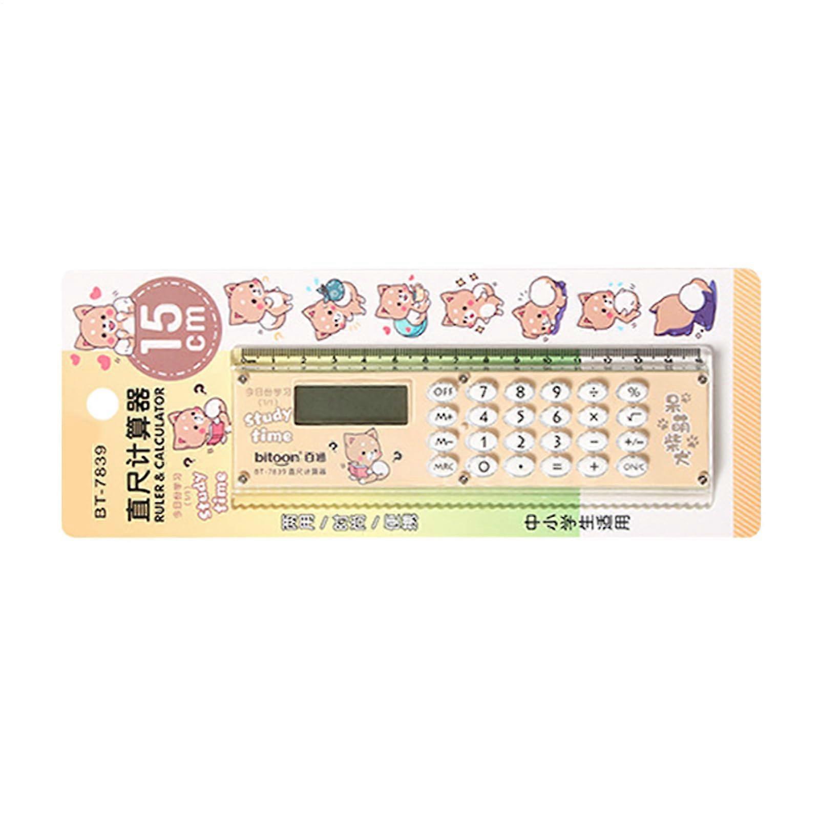 Mini Cute Dual Function Ruler Calculator with LCD Display, Lightweight Portable for School Orange