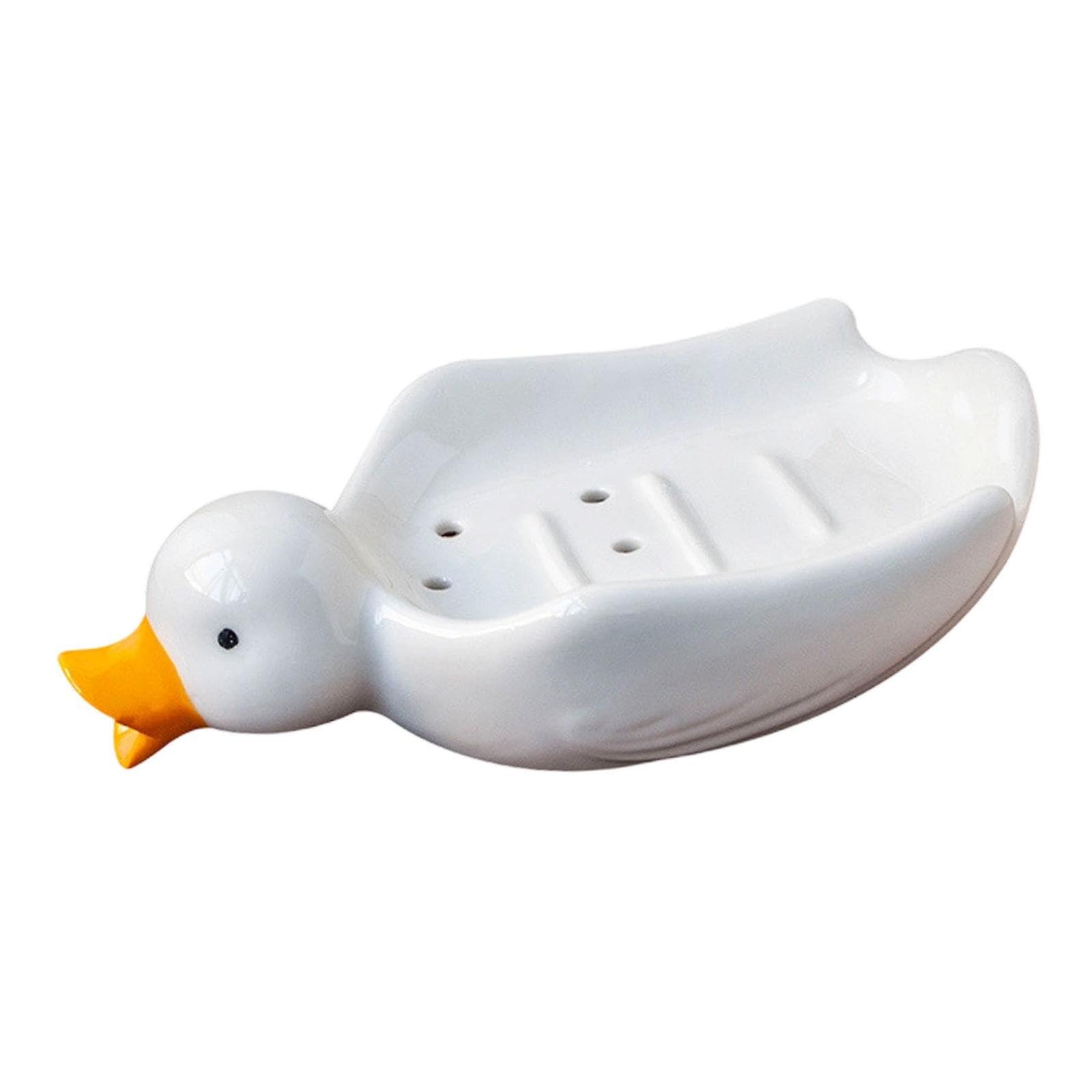 Ceramic Soap Dish Cute Duck Design Self Draining Holder for Bathroom Kitchen and Shower Decor