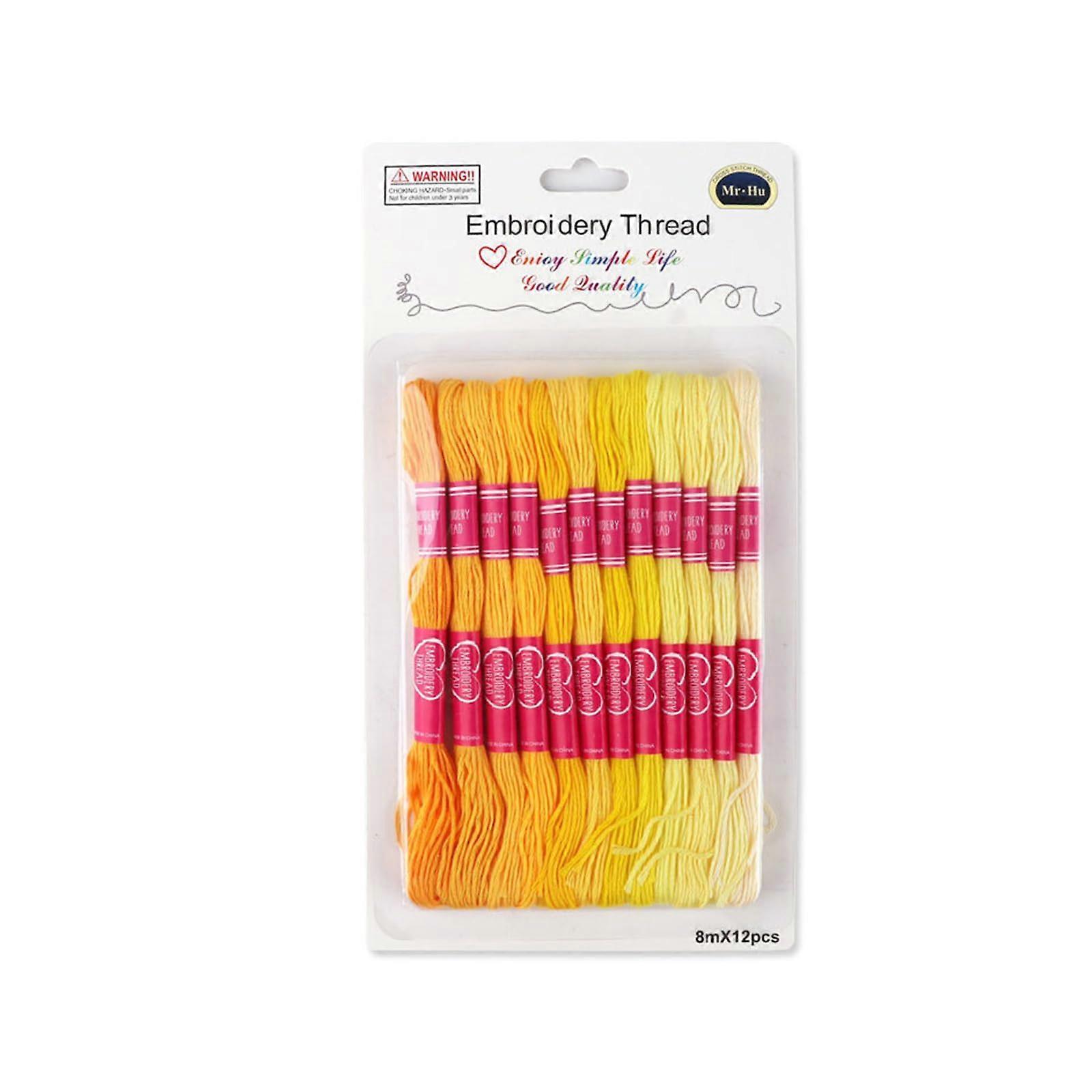 12pcs Gradient Embroidery Thread Yellow Cross Stitch Floss 8M Soft Polyester for Sewing and Crafts