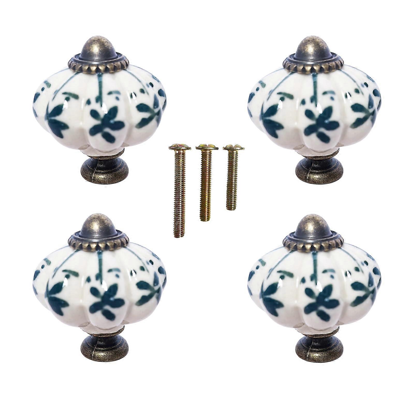 Ceramic Cabinet Knobs Vintage Pumpkin Design Drawer Pulls for Dresser or Cupboard 4 Pack