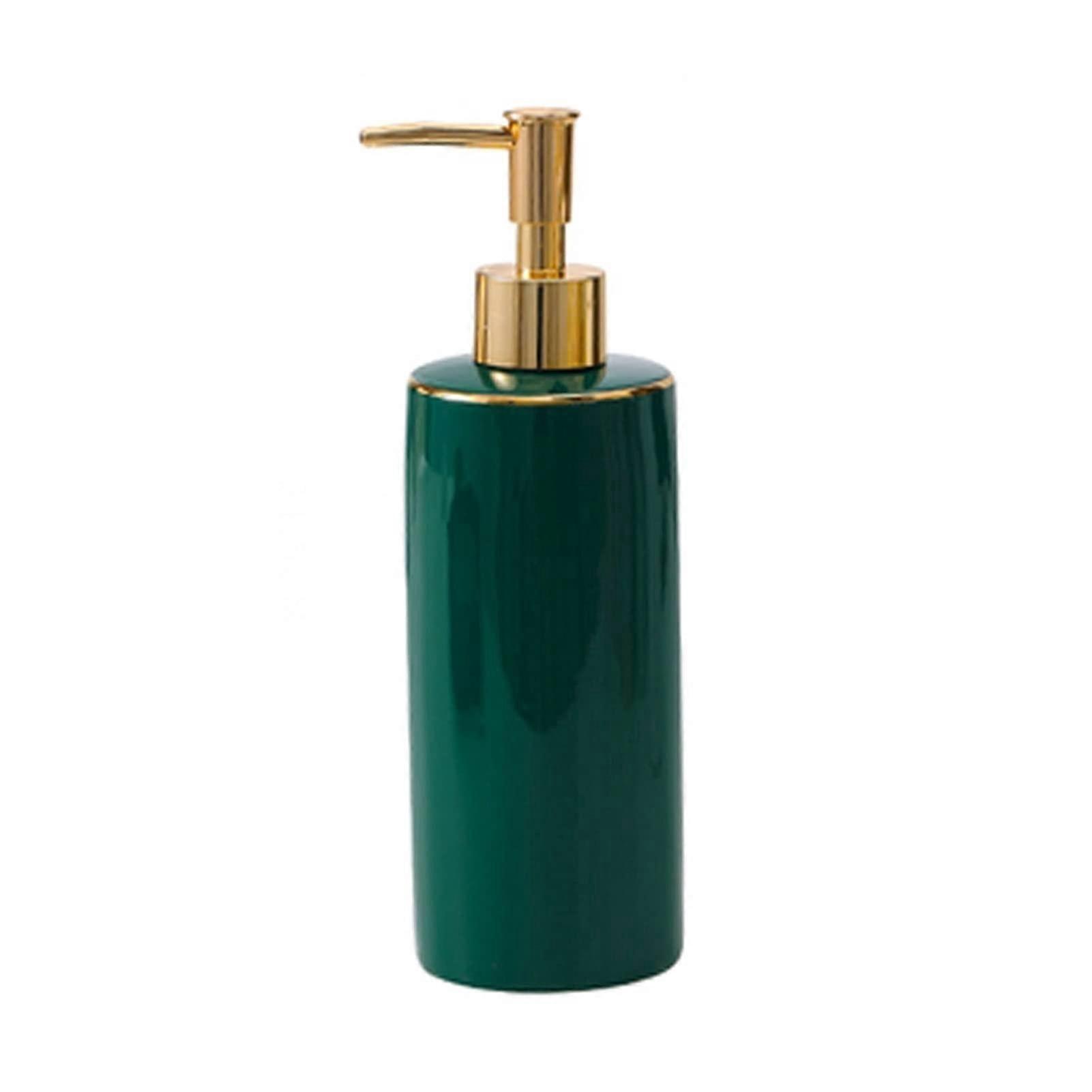 Ceramic Soap Dispenser with Marble Texture and Gold Pump for Bathroom Countertop