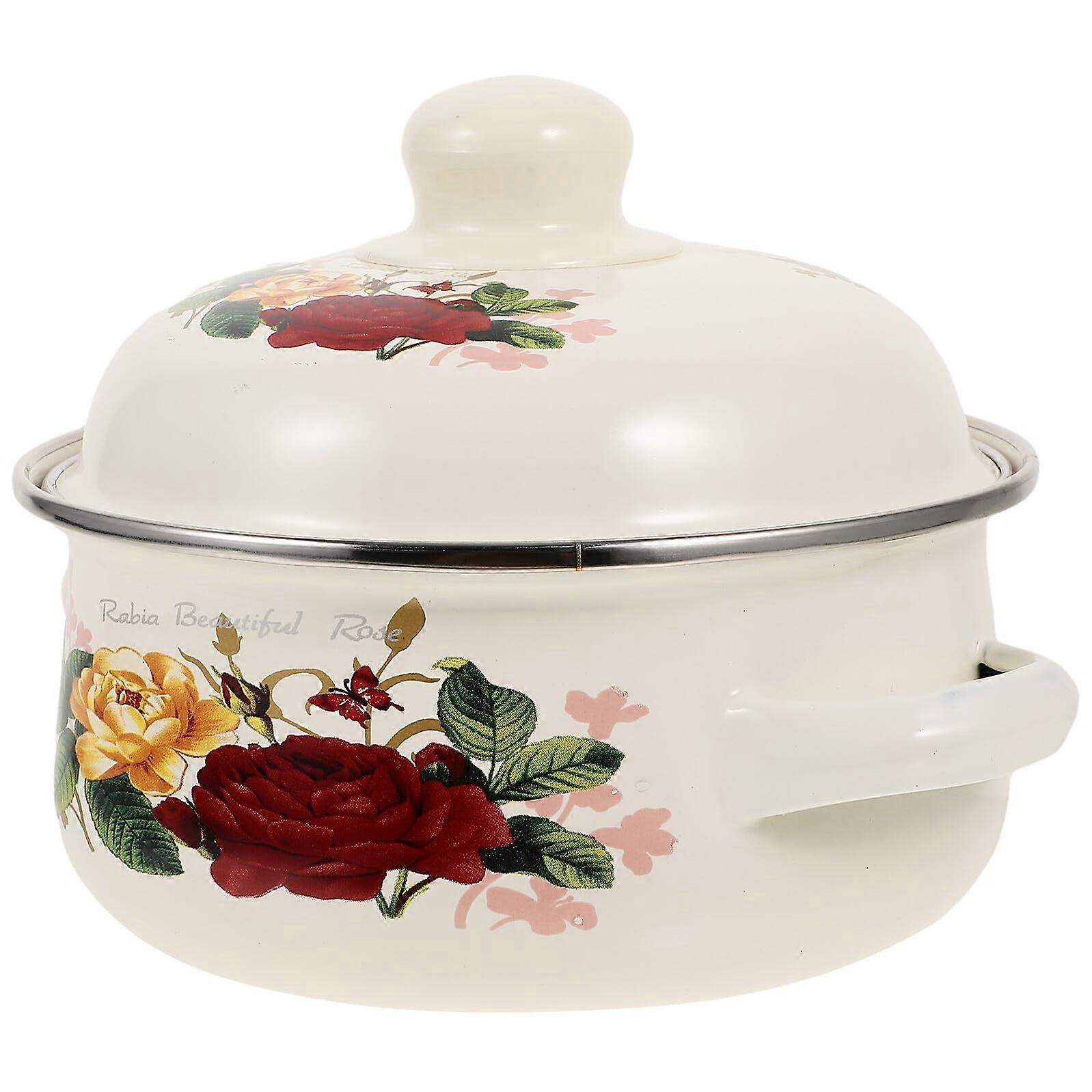 Enamel Stock Pot with Lid, Double Handle, Induction Compatible, Easy Clean Durable Cooking Pot