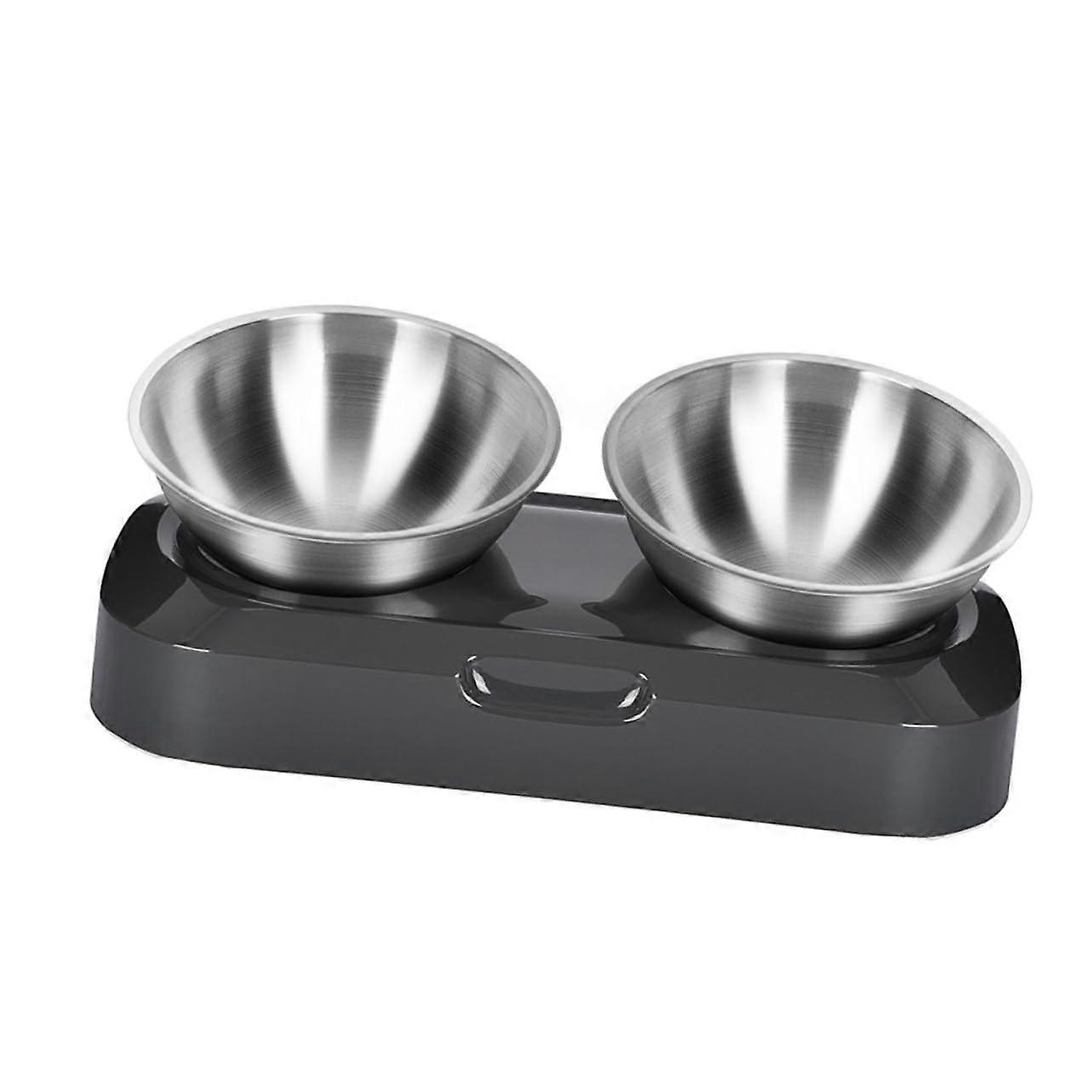 Stainless Steel Elevated Cat Bowl Stand with Adjustable Feeding Angle and TipResistant Design