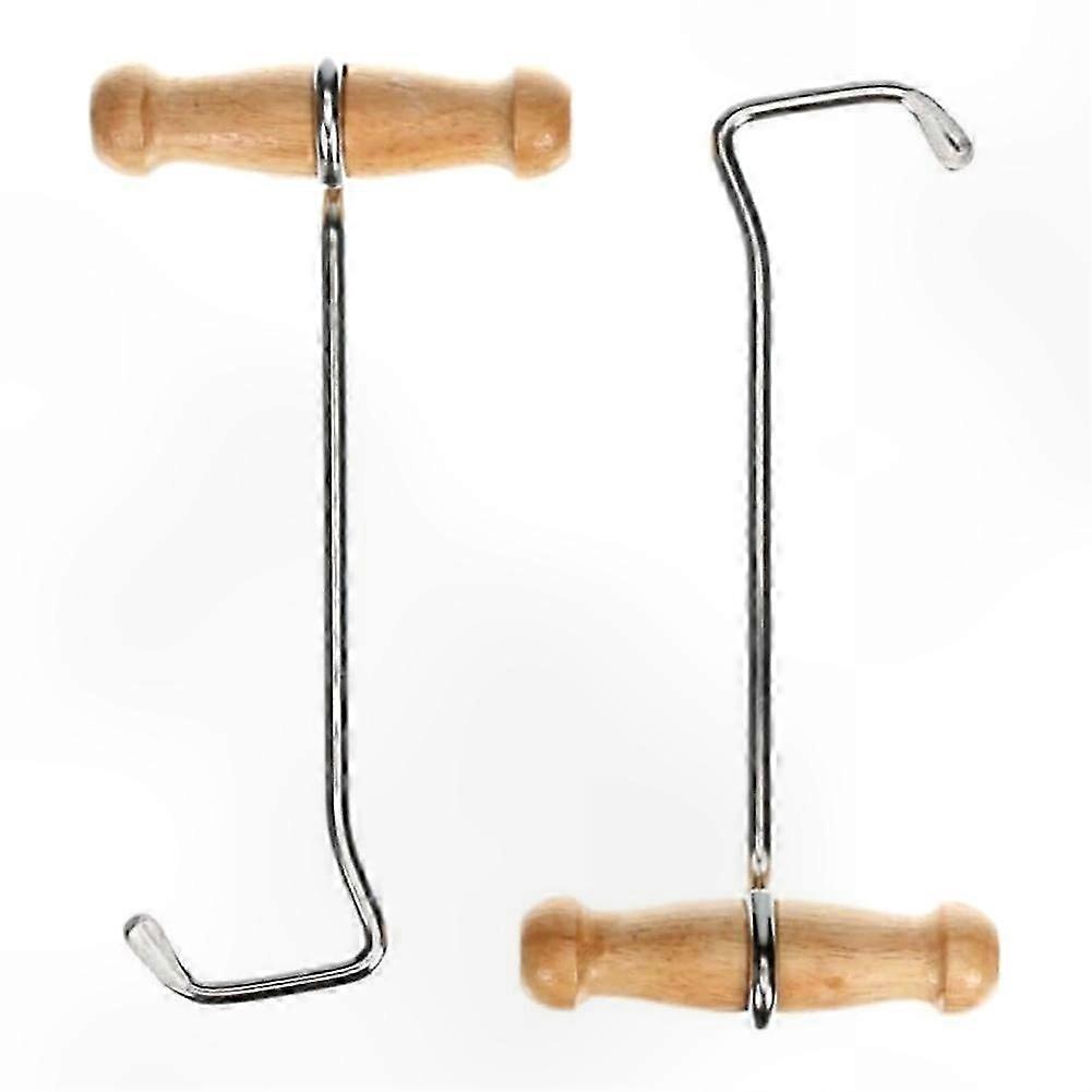 2-Pack Boot Hooks with Wood Handles, Puller for Cowboy Boots, Easy Grip Boot Pulls