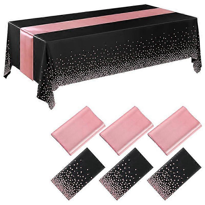 4Pcs Disposable Tablecloths Table Runner Set for Party Deco-Black
