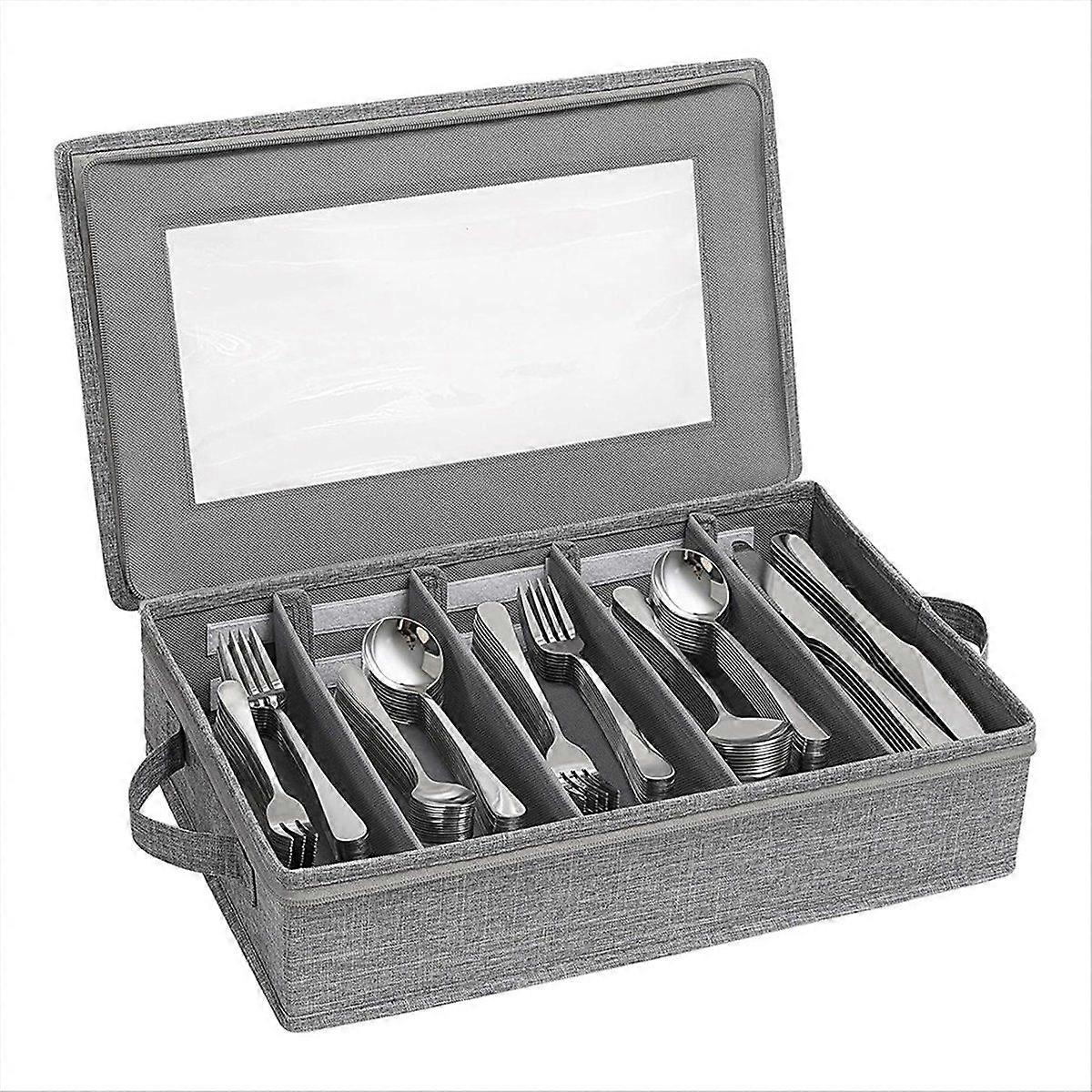 Silverware Storage Box,Flatware Organizer with Zipper Lid