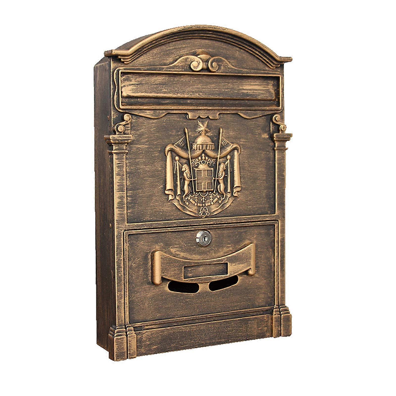 Wall Mount Mailbox Lockable RustProof Cast Aluminum Large Capacity Retro Post Box for House