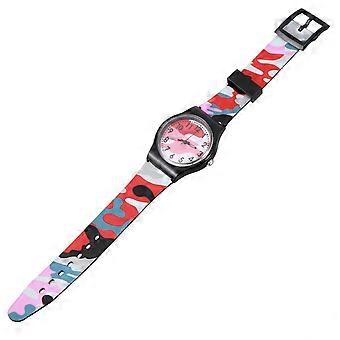 Kinderuhr, Camouflage-Cartoon-Armbanduhr für Kinder, 1 Stück, rotes PVC