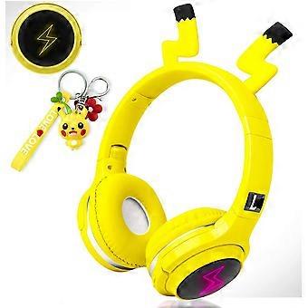 Gameheadset voor kinderen met microfoon, LED-lampje, opvouwbare stereo $ Kinderheadset Bluetooth-stereoheadset - Pikachu Geel