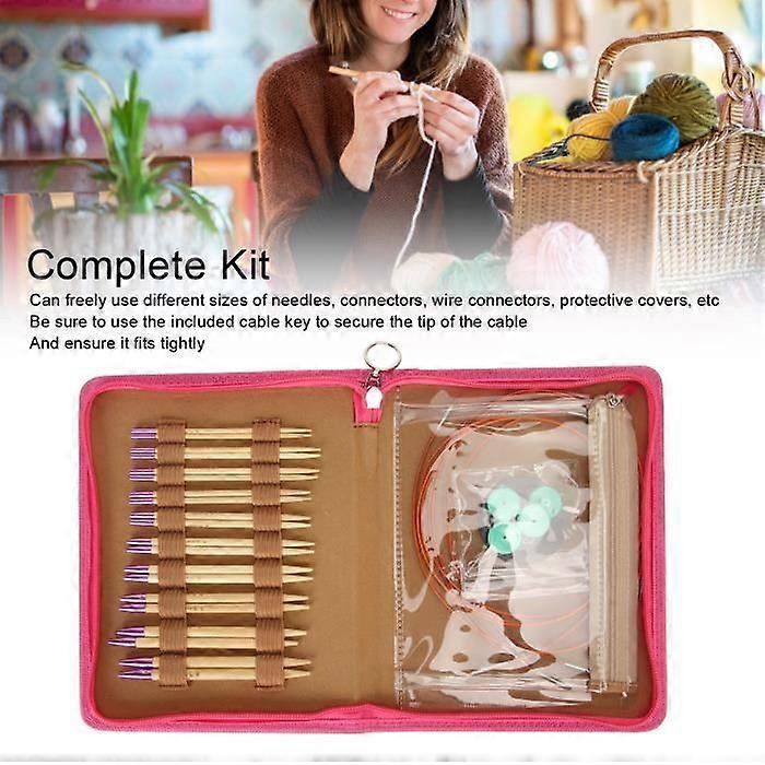 AKOZON Circular Knitting Needles Set - 10 Interchangeable Sizes - Clear Engraving - Complete Kit