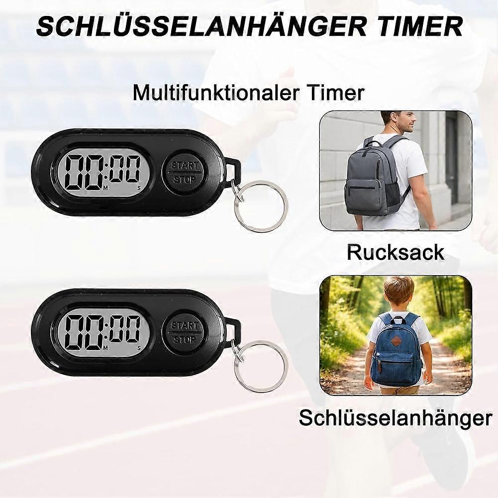 2 Pack Mini Digital Timer Keychain, Portable Countdown Timer and Stopwatch with LCD Display, Small Clip-on Pocket Timer