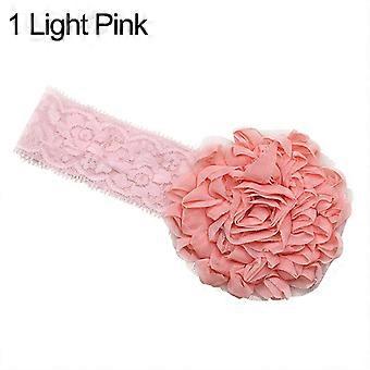 Baby Småbørn Pige Gaze Blomster Blonde Hårbånd Sødt Dejligt Elastisk Pandebånd Mørk Rosa