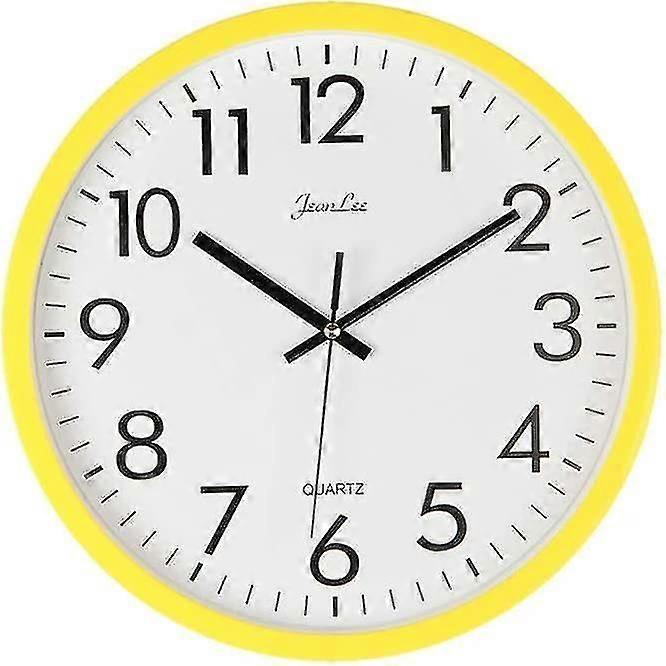 Wall Clock Quartz Analogue Silent Plastic Yellow