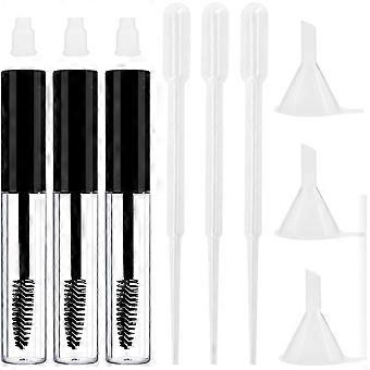 3 Pcs 8 Ml Empty Mascara Tubes With Eyelash Wand, Rubber Inserts And Funnels For Castor Oil, Ideal Kit For Diy Cosmetics, Includes 3 Tubes, 3 Rubber I