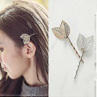 Elegant Leaves Hollow Out Hairpin Slide Clip Women Fashion Accessory Decor Golden