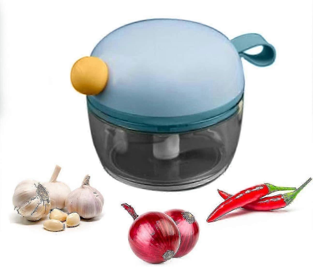 Mini chopper food processor manual kitchen onions vegetables grinder garlic handheld pull string pre [MI]