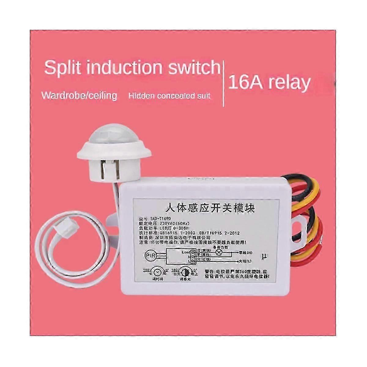 Td Multi-function 220v Human Infrared Sensor Switch 16a Three-wire System Split Led Sensor Delay Adjustable
