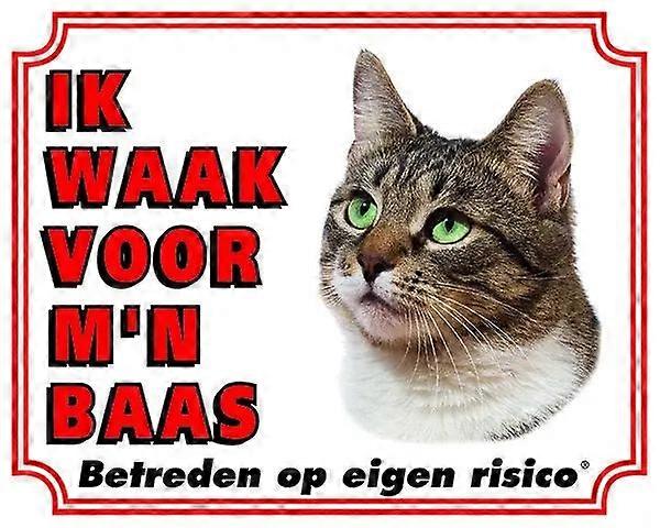 Sticker King Cat Warning Sign - I Watch Out For My Owner Tabby