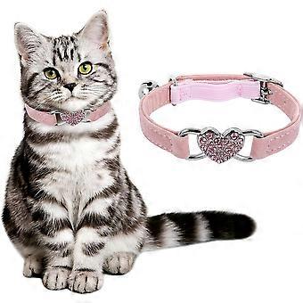 Heart-shaped cat collar with bell, adjustable kitten collars with belt, 40*1cm (pink)