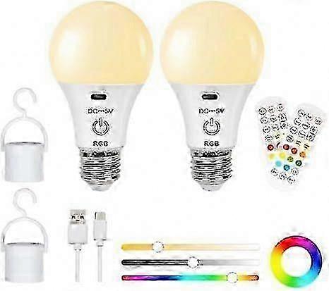 Rechargeable RGB LED Light Bulb, E27 Dimmable Smart Bulb with Touch Control, Remote & Timer