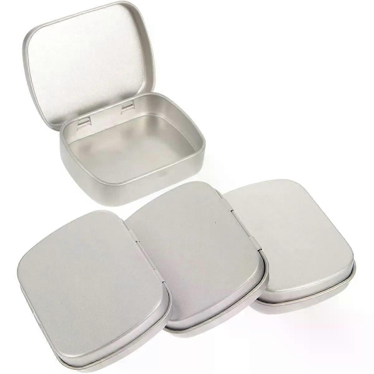 4pcs Metal Tin Box with Hinged Lid, Silver Small Storage Case
