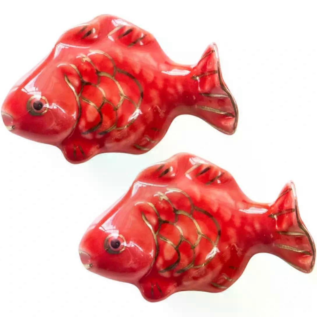 Ceramic Chopstick Stands 2pcs Red Fish Shape Holder