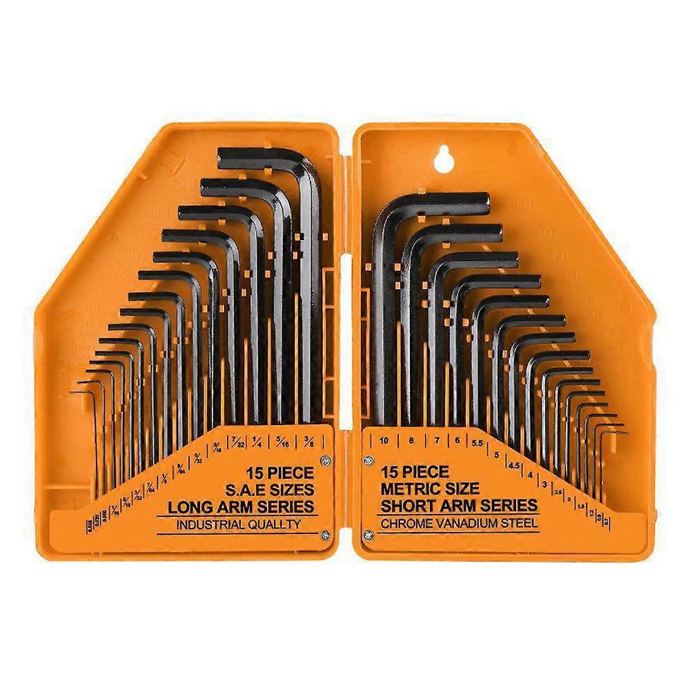 30PC CRV Hex Keys Metric SAE Set