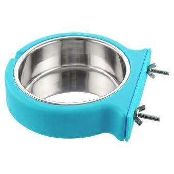 Blue Removable Stainless Steel Cage Mount Pet Bowl, Compatible with Dog Cat Rabbit Small Pets