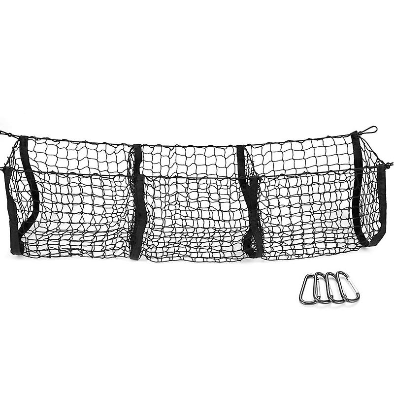 Pocket Trunk Bag Heavy Net Suitable for Car SUV Pickup Truck Bed Black Mesh Belt 4 Hooks and Loops