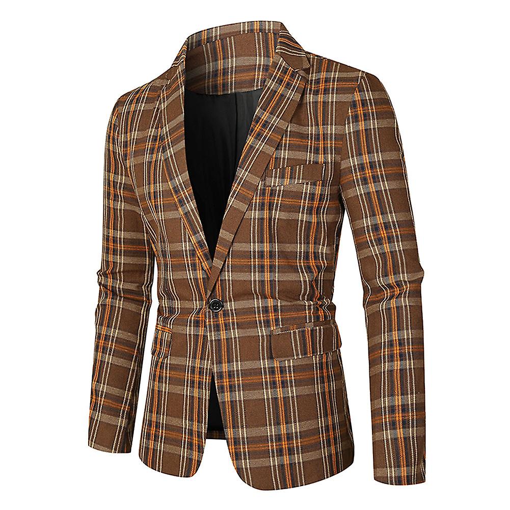 Cloudstyle Men's Casual Notched Lapel Plaid 1 Button Blazer